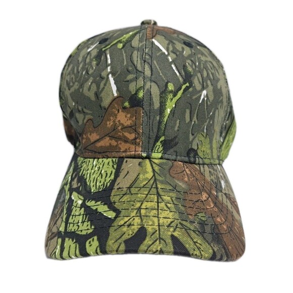 Green Camo Hat Cap Woods Tree Leaves Hunting USA Headwear Strapback Adjustable - Picture 2 of 7